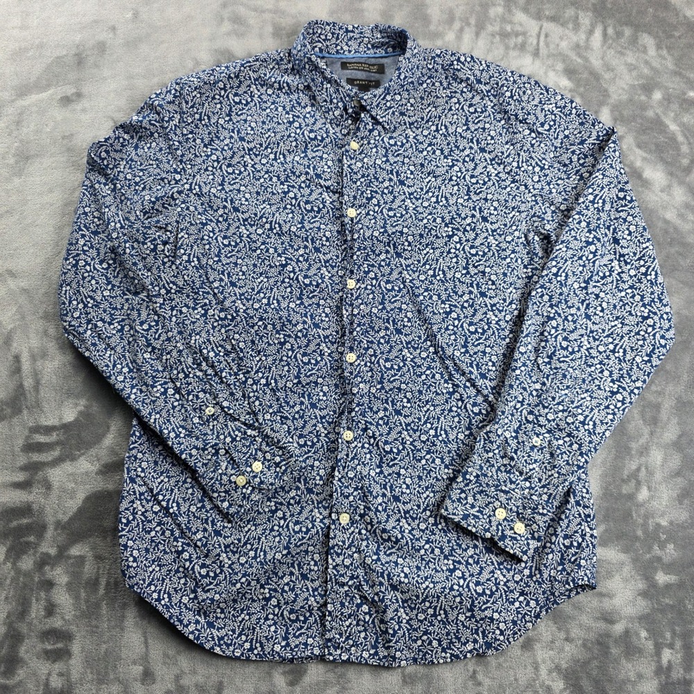 Banana Republic Shirt Mens Large Blue Floral Grant Fit Custom 078 Wash Cotton L‎